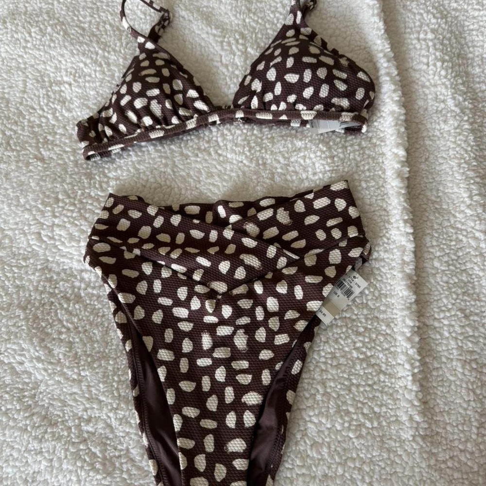 Aerie Brown and White Bikini Set